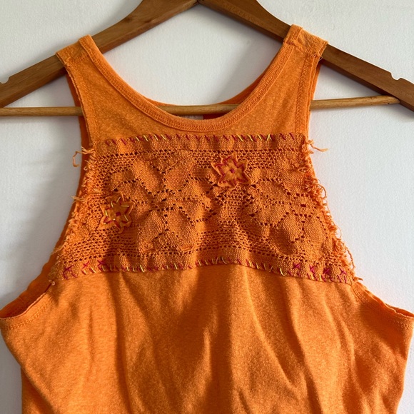 Free People We the Free Orange Boho Window Knit Floral Embroidered Tank Top - Picture 7 of 10